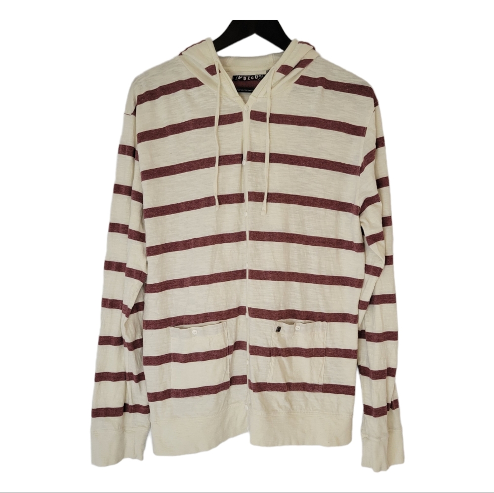 Volcom men's striped lightweight button front hoodie